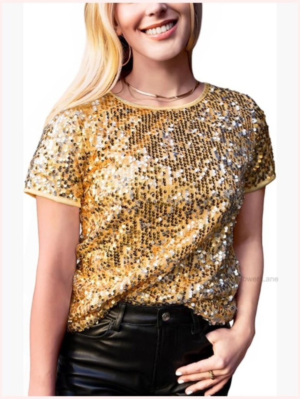 Mes Demoiselles Gold Sequin Revolve Going Out Party Short Sleeve Top XS Small